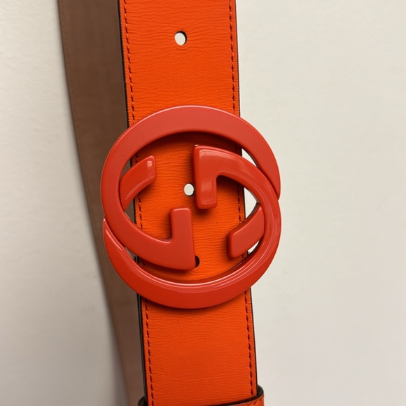 Authentic Gucci Interlocking GG logo Orange leather 100/40 - Picture 3 of 8